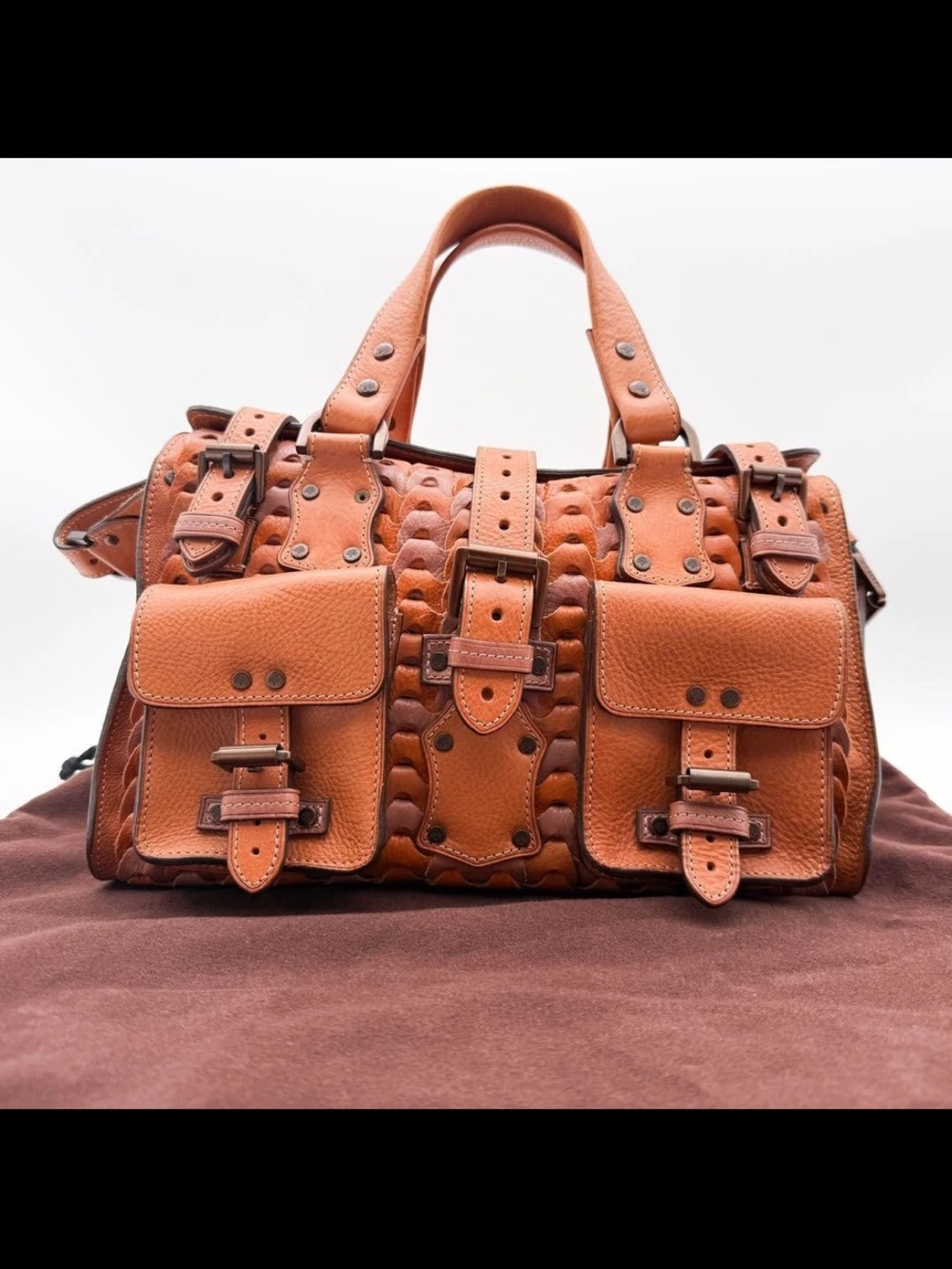 Mulberry Tan Leather Buckle-Front Braided Satchel - Picture 2 of 12